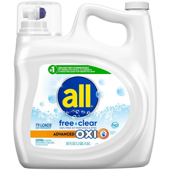 All Liquid Laundry Detergent with Advanced OXI Stain Removers and Whiteners, Free Clear, 141 Ounce, 79 Loads