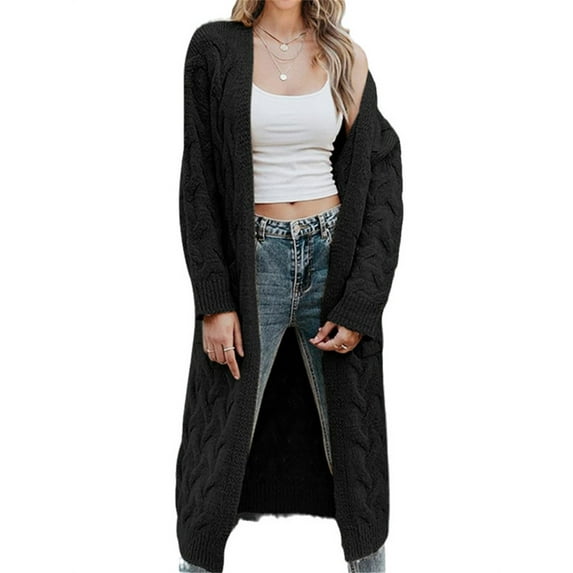 All Match Spring Fall Loose Long Knit Cardigan With Pocket