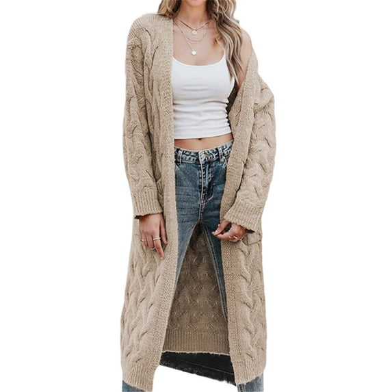 All Match Spring Fall Loose Long Knit Cardigan With Pocket