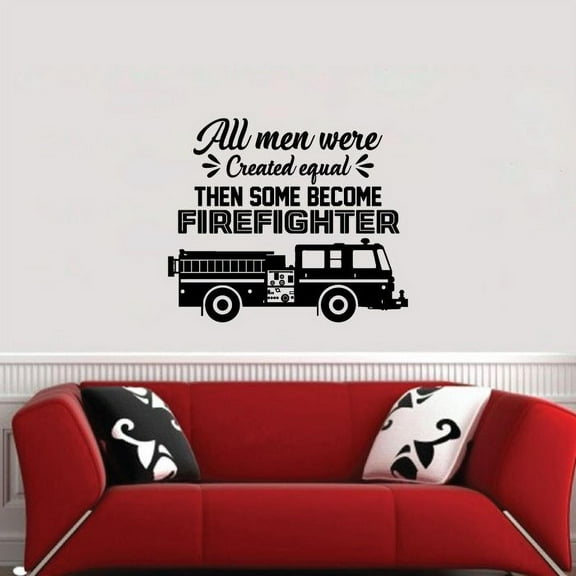 All Men Were Created Equal - FireTruck Quote Drawing Silhouette Vinyl Wall Sticker Art Decal Girls Boys Kids Room Design Bedroom Nursery Kindergarten Wall Sticker Vinyl Decoration Size (40x30 inch)