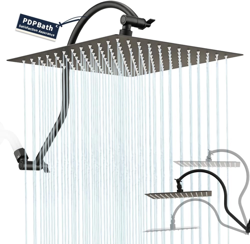 14 Inch All Metal Rain Shower Head - Large Rectangular Rainfall Showerhead With Adjustable Brass Ball Joint, Brushed Nickel