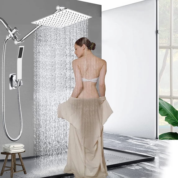 All Metal 12 Inch Rain Shower Head with Handheld Combo High Pressure Square
