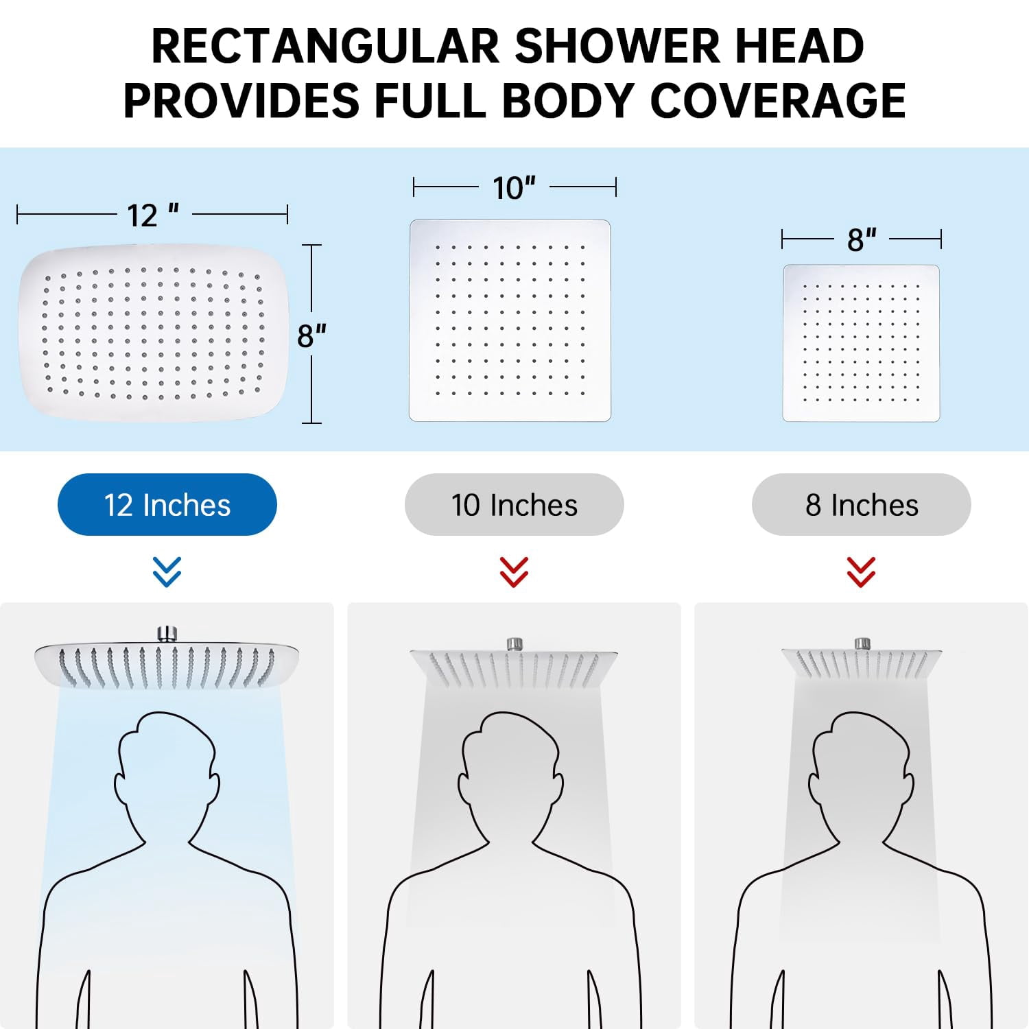 All Metal 12 Inch Shower Head With Massage Mode Handheld  Rain Spray Combo 3-way Diverter Pause Setting 11 Adjustable Extension Arm (chrome)