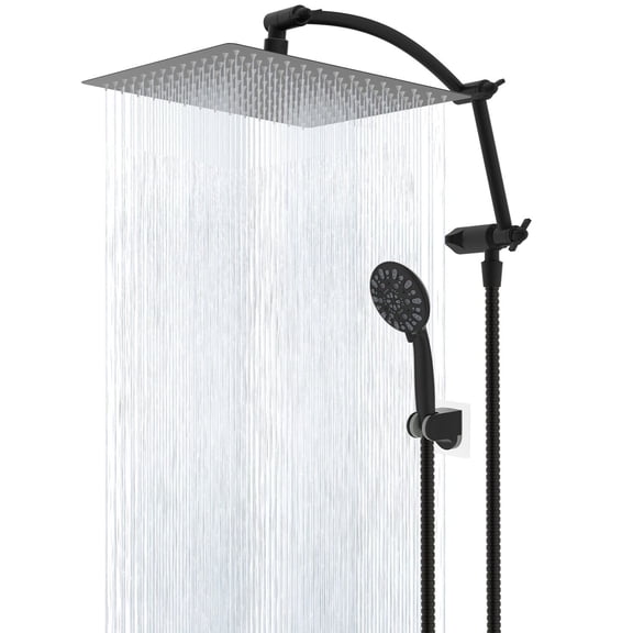 All Metal 12" Rain Shower Head with Handheld Spray Combo with 16" Extension Arm
