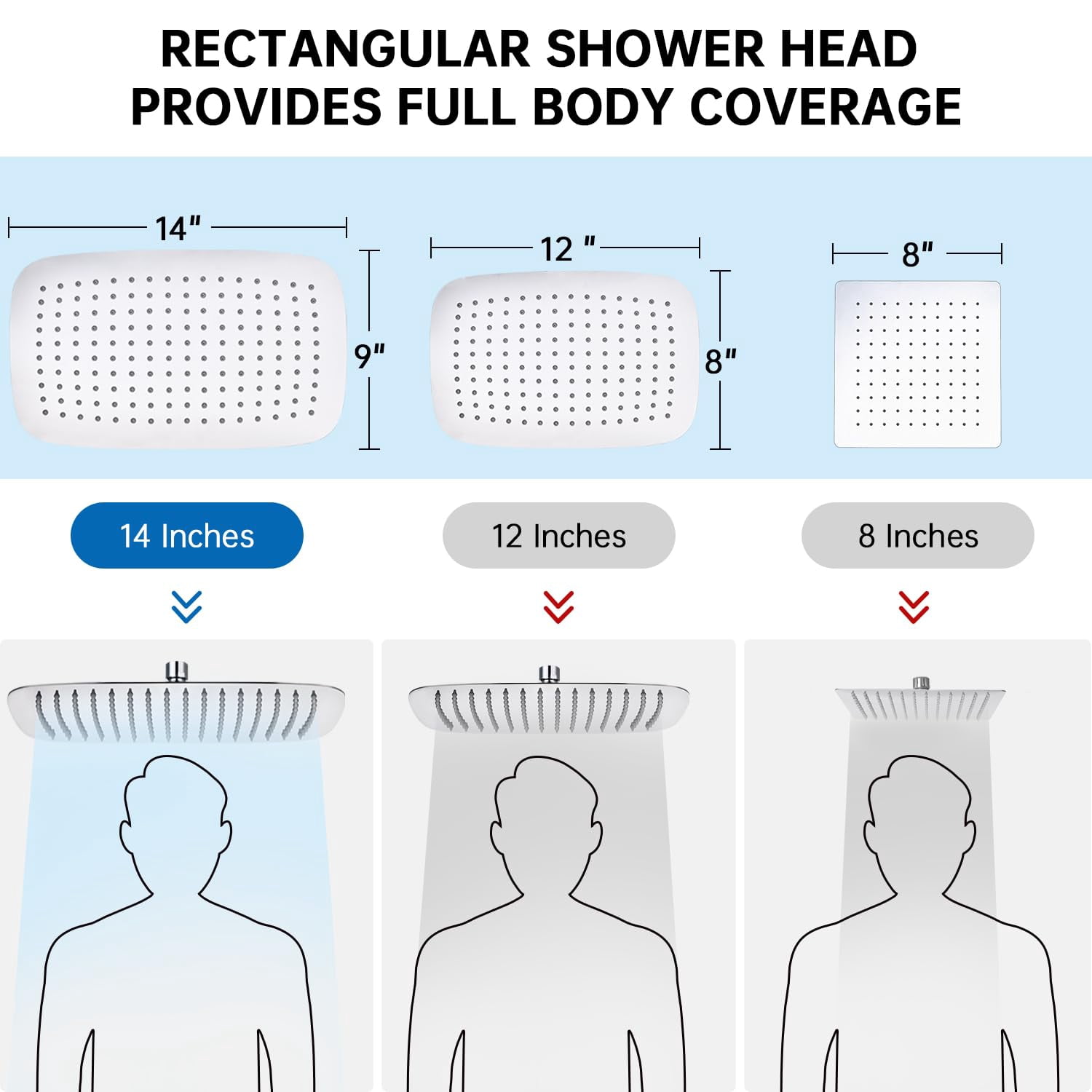 All Metal 14 Inch Shower Head With Massage Mode Handheld  Rain Spray Combo 3-way Diverter Pause Setting 12 Adjustable Extension Arm (chrome)