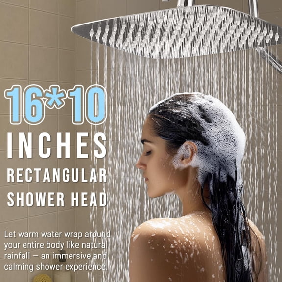 All Metal 16 Inch Extra Large Rain Shower Head, Rectangle Rainfall Shower Head for Full Body, Made of Stainless Steel, Ceiling or Wall Mount (Chrome)