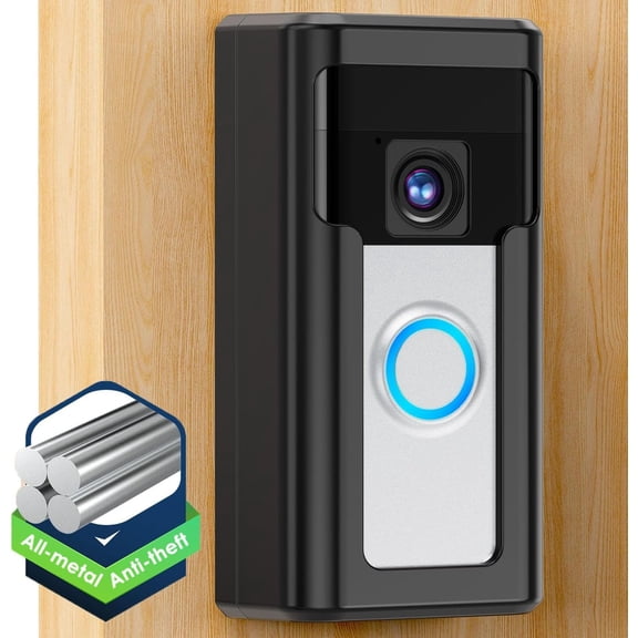 All-Metal Adhesive Video Doorbell Mount Compatible with / Wireless Video Doorbell, No-Drill Mounting Bracket Wedge Adapter Holder Accessories for Home Rentals, Black
