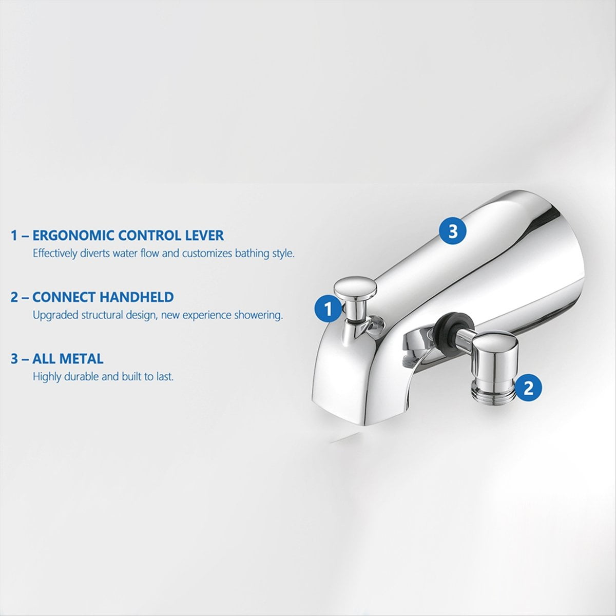All Metal Bathtub Faucet with 9 Spray Modes, Chrome Finish Tub Faucet with Built-in Diverter & Universal Adapter Fittings