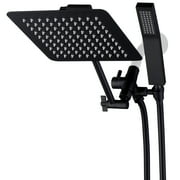 All Metal Dual Square Shower Head Combo, Rain Shower Head with Handheld Shower Wand and Extra Long Flexible Hose (Matte Black)