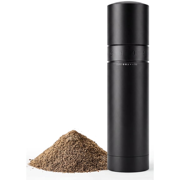 All-Metal Manual Pepper Grinder, High-Output Pepper Mill Grinder, External Adjustment, Stainless Steel Burr, Refillable, Matte Black