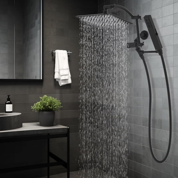 All Metal Rainfall Shower Head Combo with Handheld, Matte Black High Pressure Dual Shower System