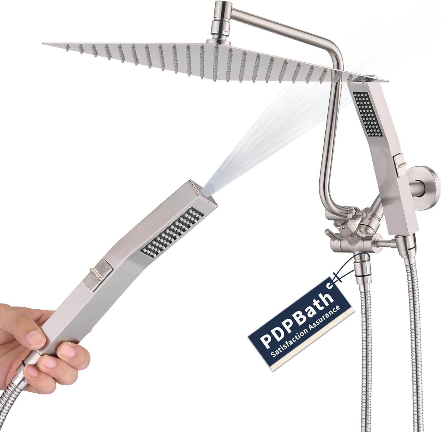 All Metal Rainfall Shower Head with Handheld, 12'' High Pressure Rain