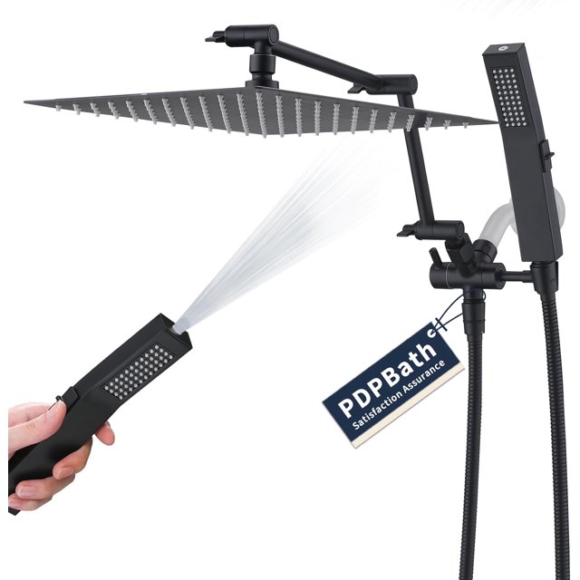 All Metal Rainfall Shower Head with Handheld Spray, 12'' High Pressure