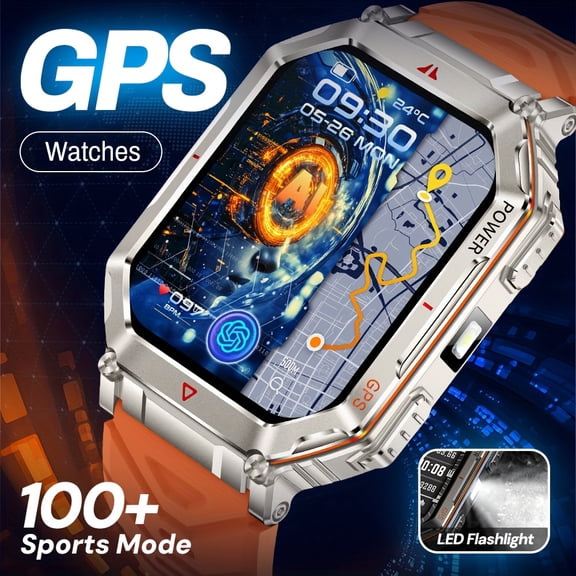 All-Metal Rugged Outdoor Adventure Smart Watch, IPX8 Waterproof with Built-in GPS, Altimeter Barometer Compass & LED Flashlight, Make/Answer Calls & Message Notifications