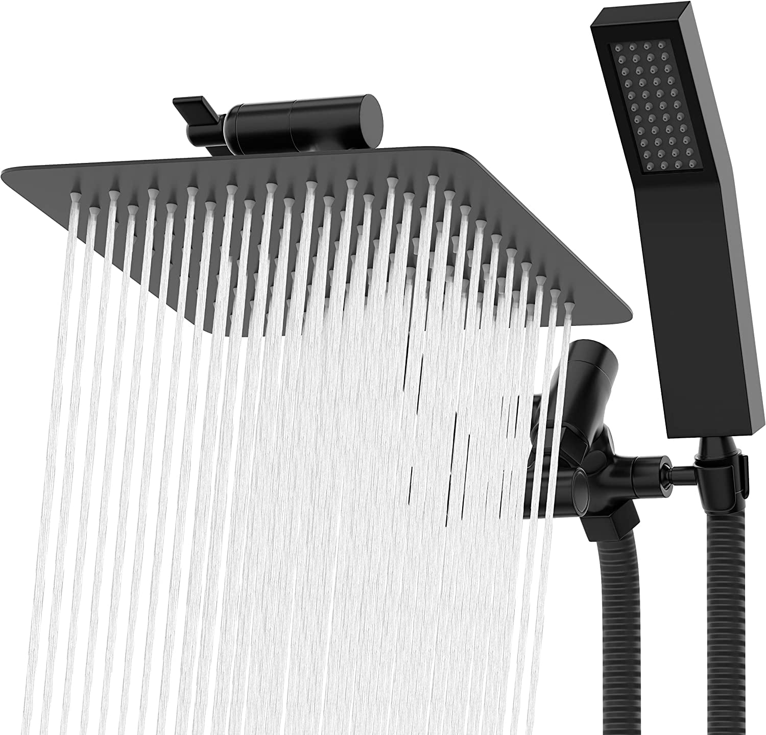 All Metal Shower Head 8" Dual Square Shower Head With Handheld Wand