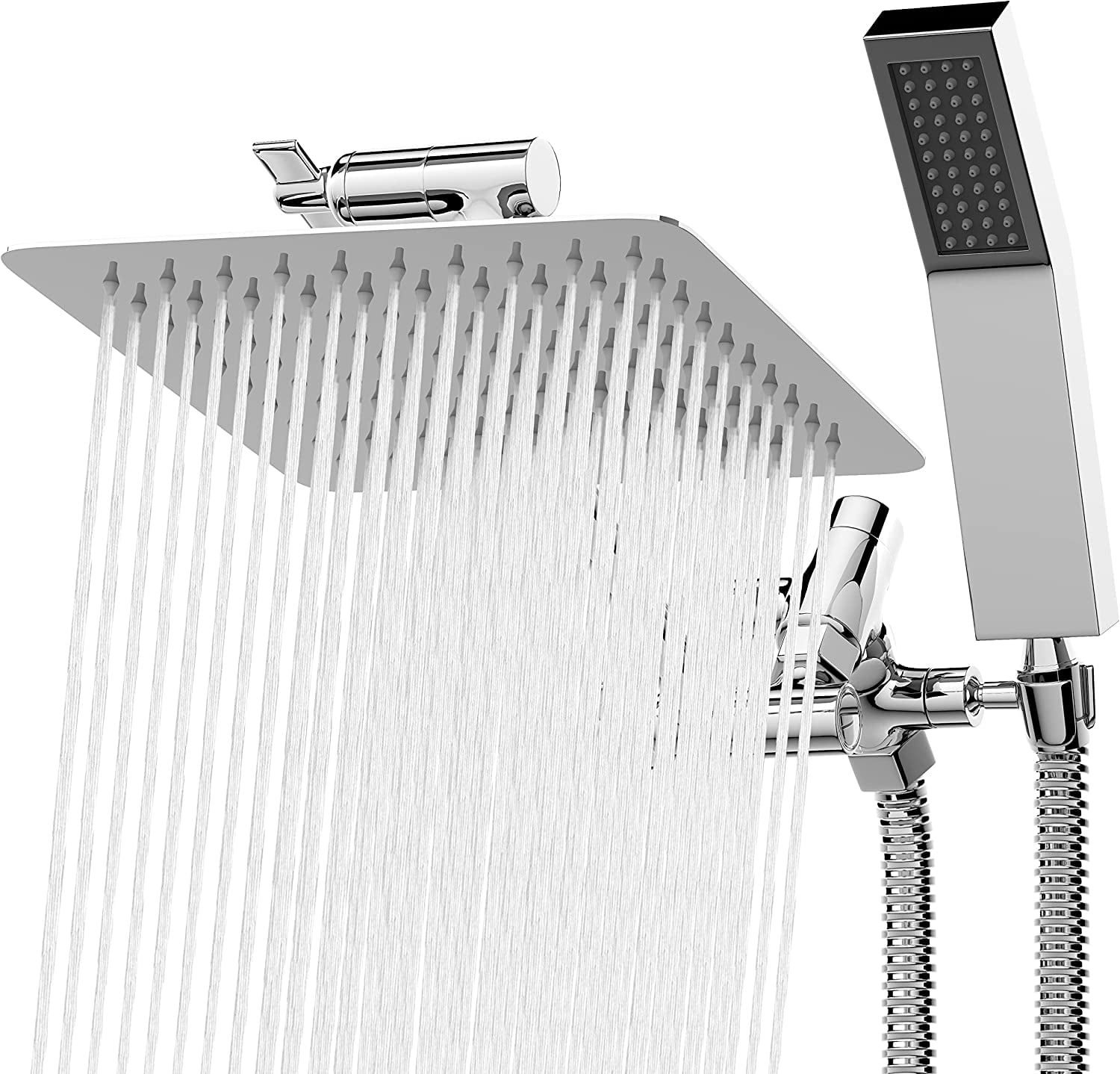 All Metal Shower Head 8" Dual Square Shower Head With Handheld Wand