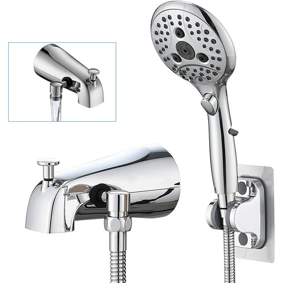 All Metal Tub Spout with Diverter, 6 Settings Hand held Shower with ON/OFF Pause Switch, Bathtub Faucet with Sprayer Chrome