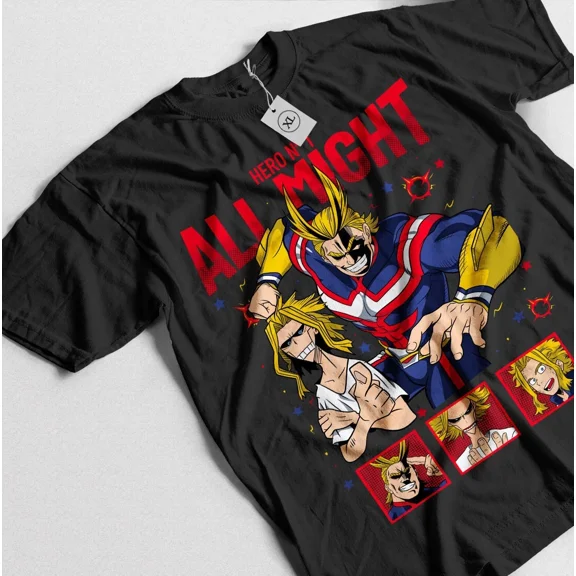 All Might T-shirt Hawks My Hero Academia Boku Armor Strip Gift Shirt Black