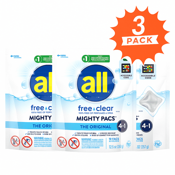 All Mighty Pacs Laundry Detergent 4 in 1 (Pack 3) - 57 Count