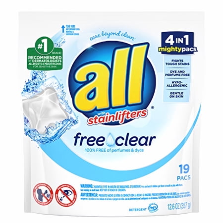 All Mighty Pacs Laundry Detergent Free Clear - 19.0 Ea (Pack of 8)