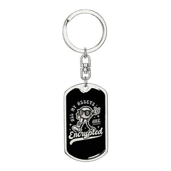 All My Assets Are Encrypted Crypto Dog Tag Keychain Stainless Steel Silver Tone or Gold Tone