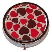All My Hearts Round Compact Three Section Pocket/Purse/Travel Pill Box Case