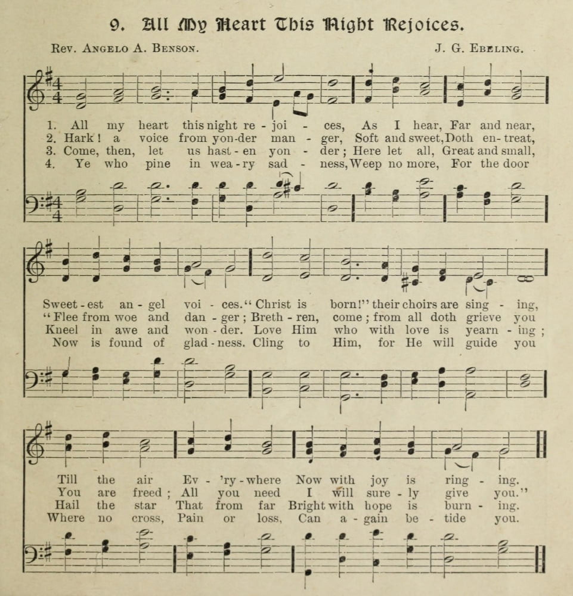 All My Hearts this Night Rejoices Gems of Christmas Songs 1910 Canvas Art - (24 x 36)