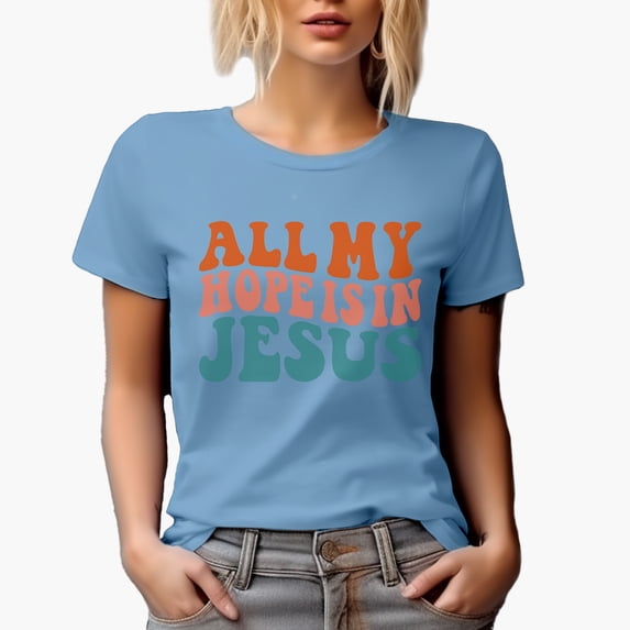All My Hope Is in Jesus, Christian Faith, Groovy Retro Wavy Text Merch Gift, Baby Blue T-Shirt, XL