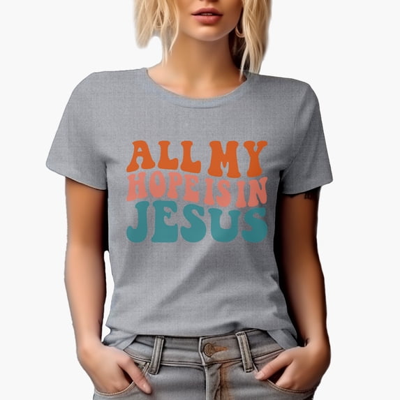 All My Hope Is in Jesus, Christian Faith, Groovy Retro Wavy Text Merch Gift, Heather Grey T-Shirt, 2XL