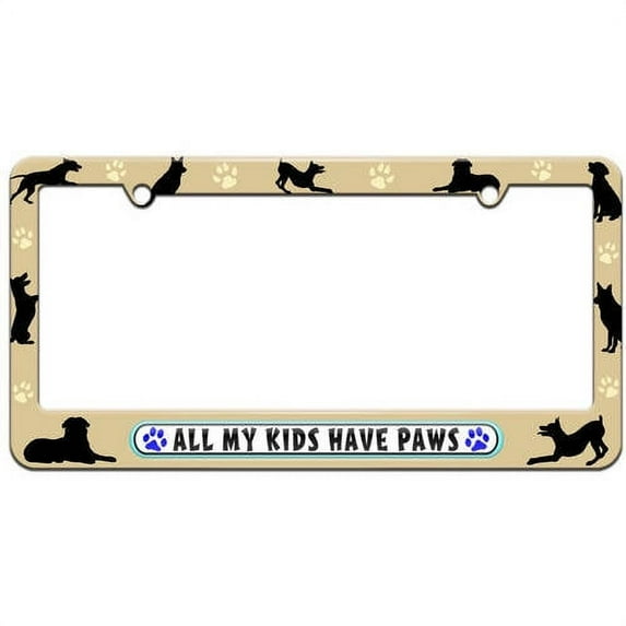 All My Kids Have Paws Prints Dogs Cats Blue License Plate Tag Frame, Multiple Colors