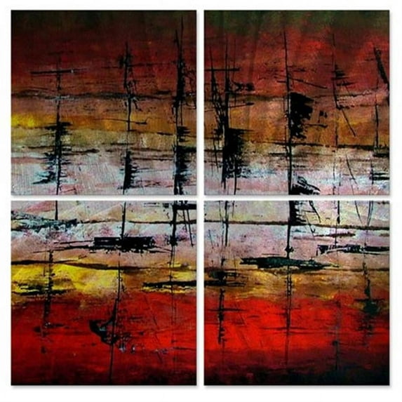 All My Walls 0130ME00016M Sailing in Moonlight SQII Metal Wall Art, Red, Yellow, Pink & Black - Oversized