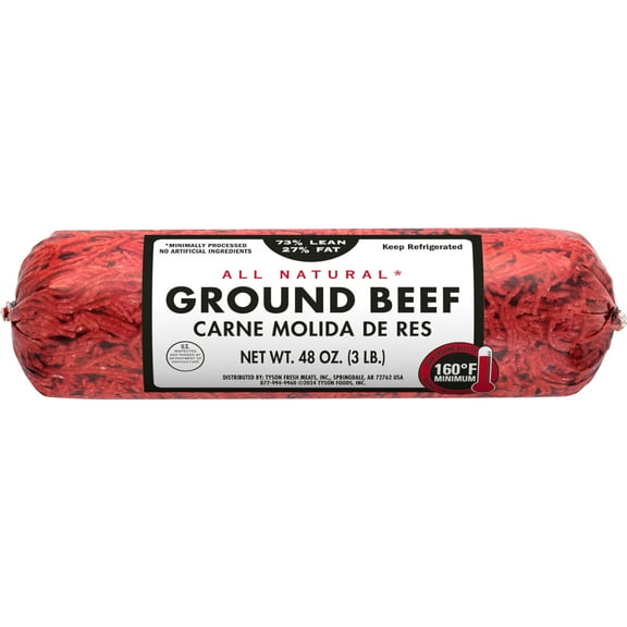 All Natural* 73% Lean/27% Fat Ground Beef, 3 lb Roll