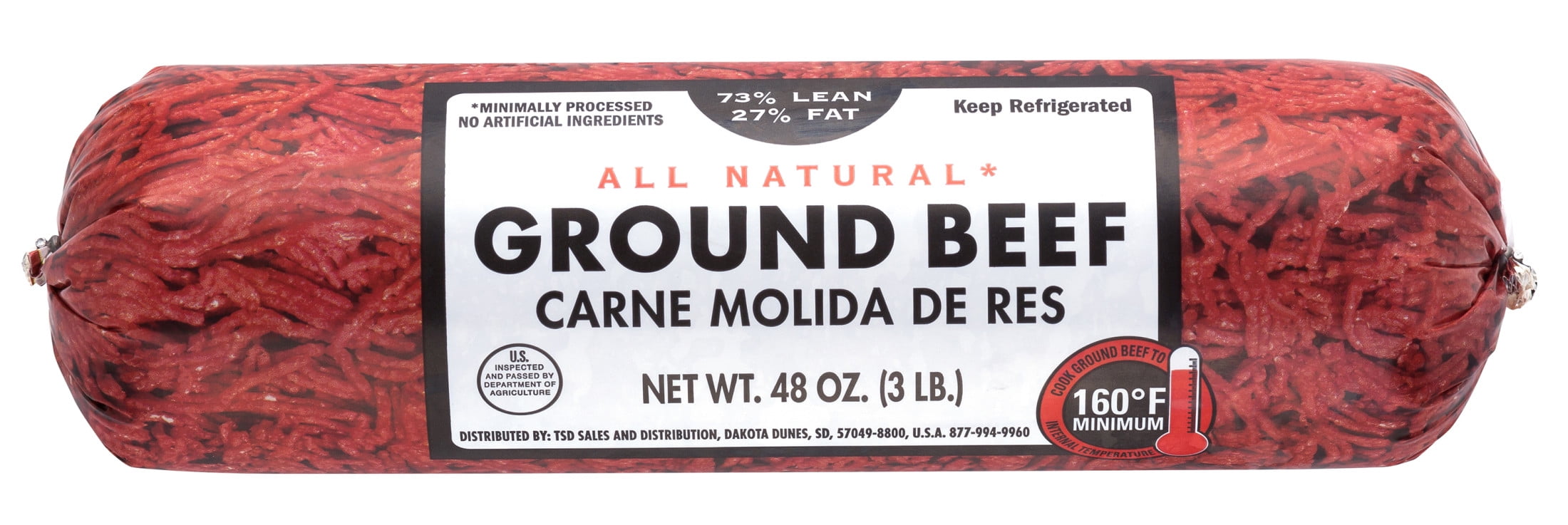 All Natural* 73 Lean/27 Fat Ground Beef, 3 lb Roll