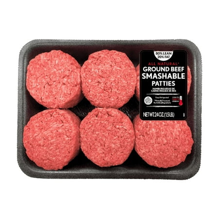 All Natural* 80% Lean/20% Fat Fresh Ground Beef Smashable Patties