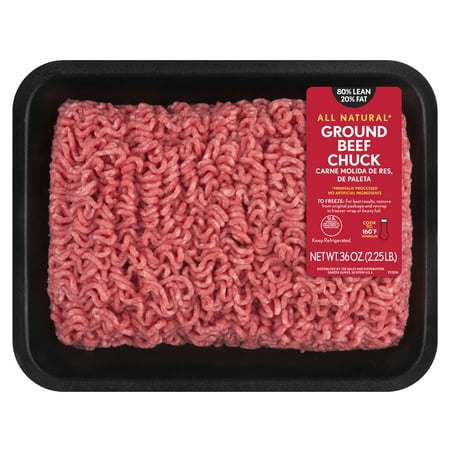 All Natural* 80% Lean/20% Fat Ground Beef Chuck, 2.25 lb Tray
