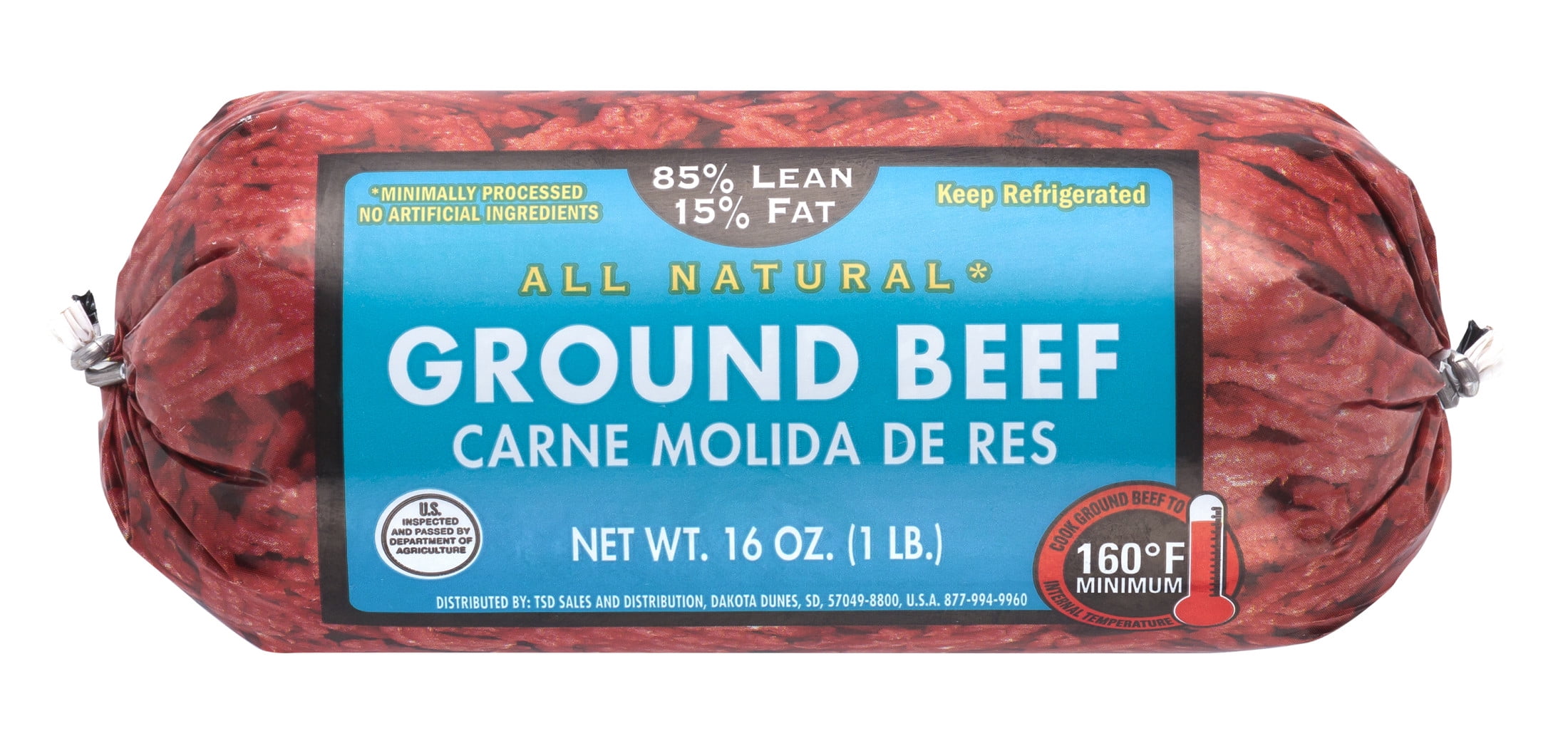 85% Lean/15% Fat Ground Beef Roll, 1lb (Frozen)