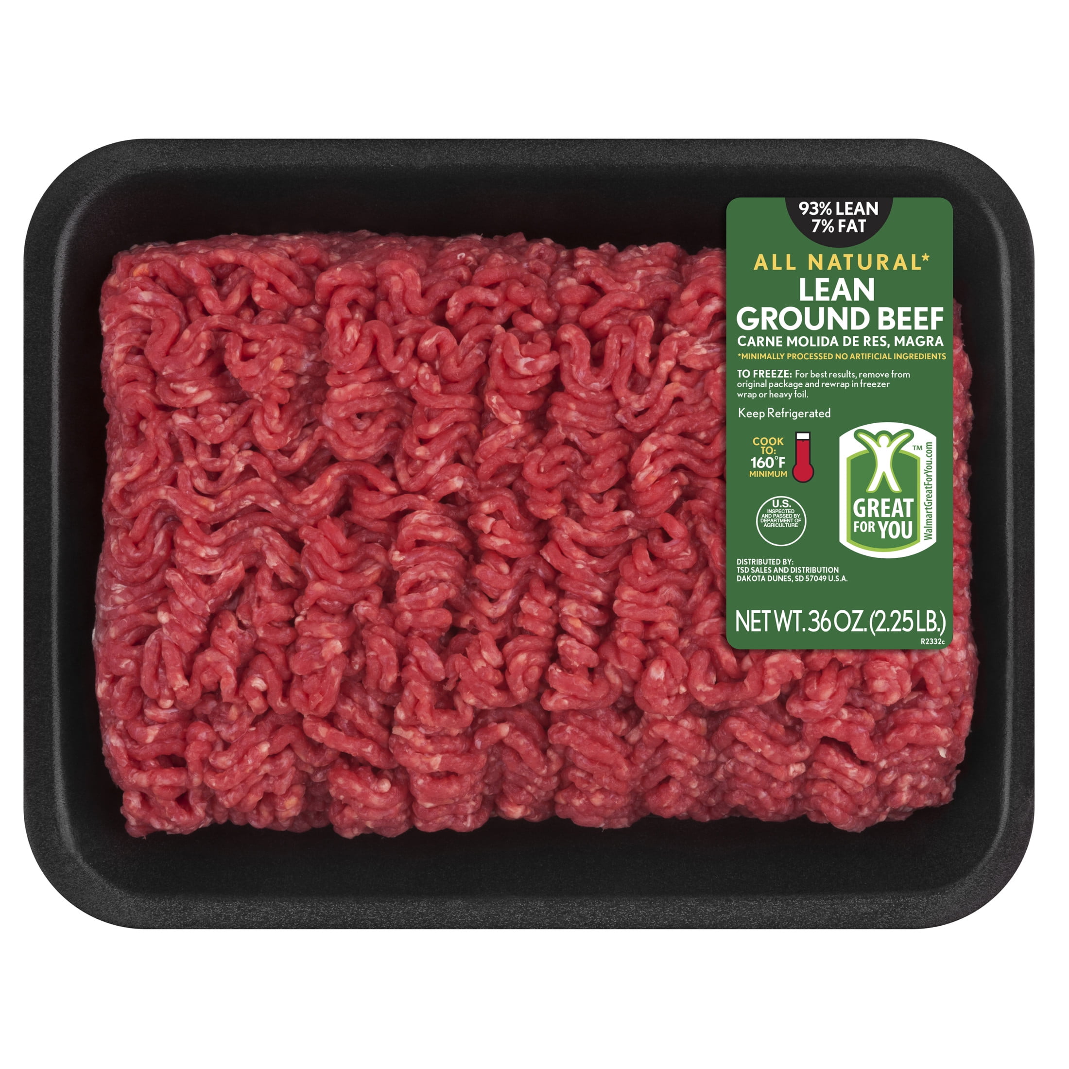 93% Lean / 7% Fat Lean Ground Beef, 2.25 lb Tray, Fresh, All Natural*