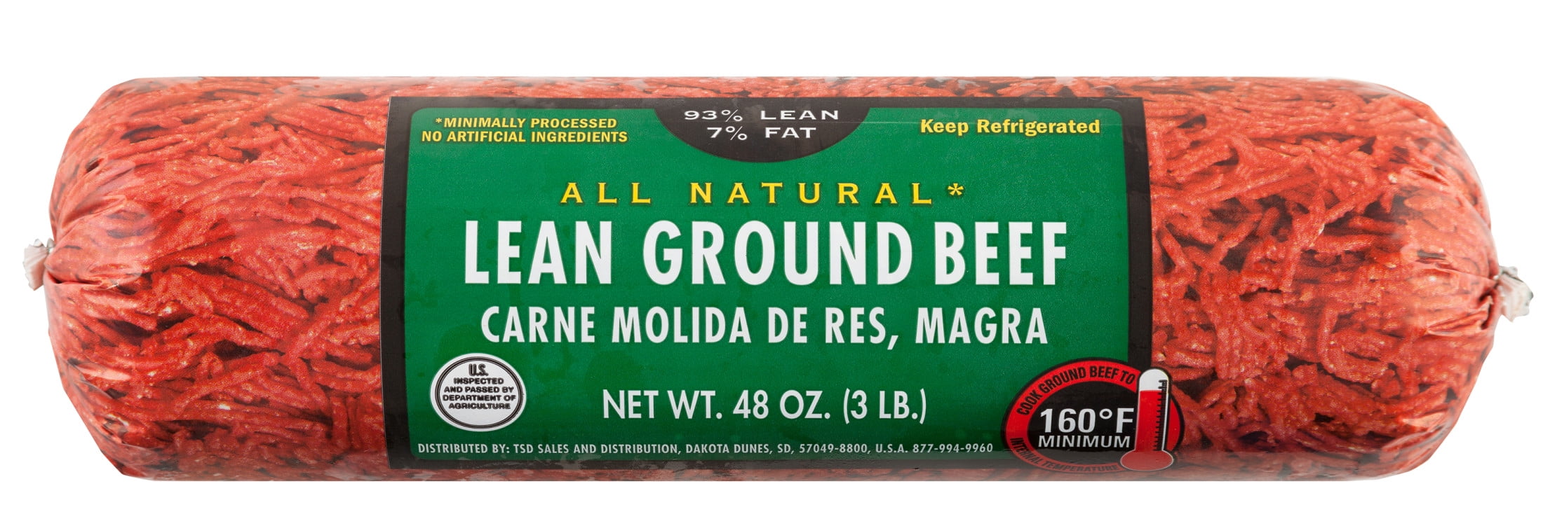 All Natural* 93% Lean/7% Fat Lean Ground Beef, 3 lb Roll