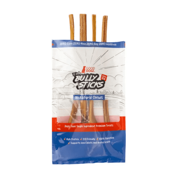 12-inch All-Natural Beef Bully Stick Dog Treats Standard (4-Pack)