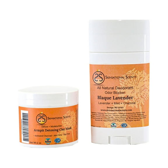 All-Natural Deodorant No Aluminum, No Baking Soda: Blaque Lavender & Armpit Detoxing Combo by Skinsational Scents