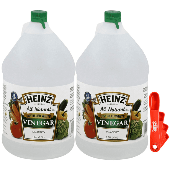 Heinz All Natural Distilled White Vinegar 5% Acidity 1 Gallon Jug (Pack of 2) with By The Cup Swivel Spoons