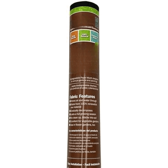 All-Natural Garden Weed Control Barrier Fabric, Black, 4' x 300' - Organic Tillable Paper Mulch for Vegetable Gardening & Annual Plantings