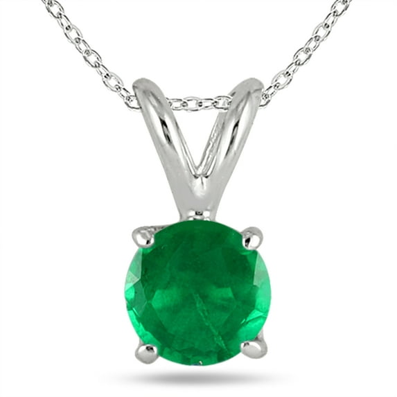All-Natural Genuine 4 mm, Round Emerald pendant set in 14k White Gold