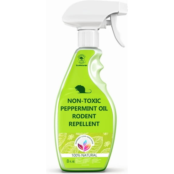 All Natural Peppermint Oil Spray, Non-Toxic to Rat, Mice and Rats, Rodent Spray - 8oz Ready Use