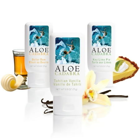 All Natural Personal Lubricant and Moisturizer, Assorted Flavored Water Based Lube Travel Bundle for Her, Him and Couples: 1 Each - Vanilla, Butter Rum and Key Lime by Aloe Cadabra