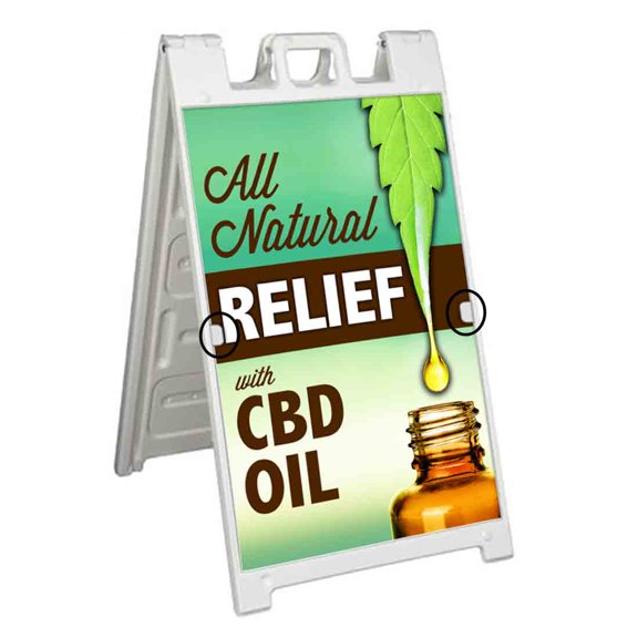 All Natural Relief With CBD (24" X 36") Deluxe A-Frame Signicade, Includes 2 Removable Panels & Stand