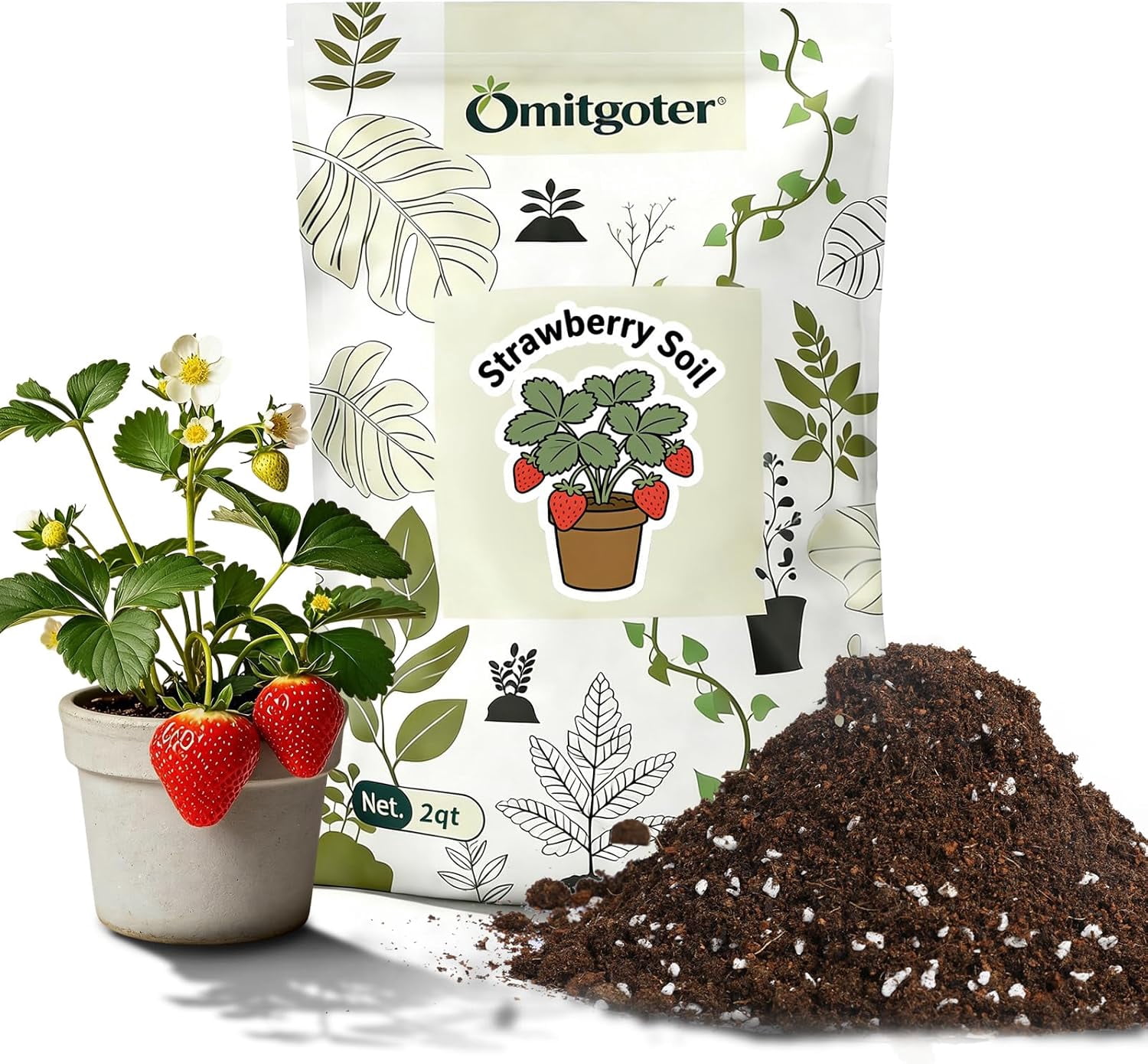 All-Natural Strawberry Soil & Potting Mix 4qt - Premium Potting Soil for All-Sta Strawberry Growth