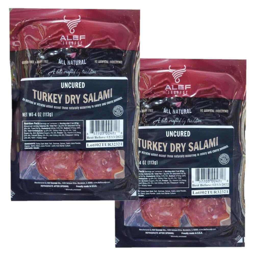 All Natural Uncured Turkey Dry Salami Sliced 4oz/113g (2 Pack