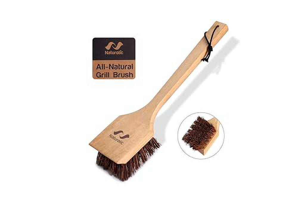All-Natural Wooden Grill Cleaning Brush and Scraper | Solid Wooden Handle | Non Scratch Palmyra bristles | Metal Bristle Free | Plastic Free | Safe BBQ Grill Scrubber for Outdoor G