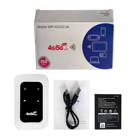 All-Network Portable Wifi, Router, Metal + Plastic, 150g, Download 150Mbps, Upload 50Mbps, Supports 10 Users, 2100mAh Lithium Battery, Ideal for Travel, Mobile Hotspot, High-Speed Internet White